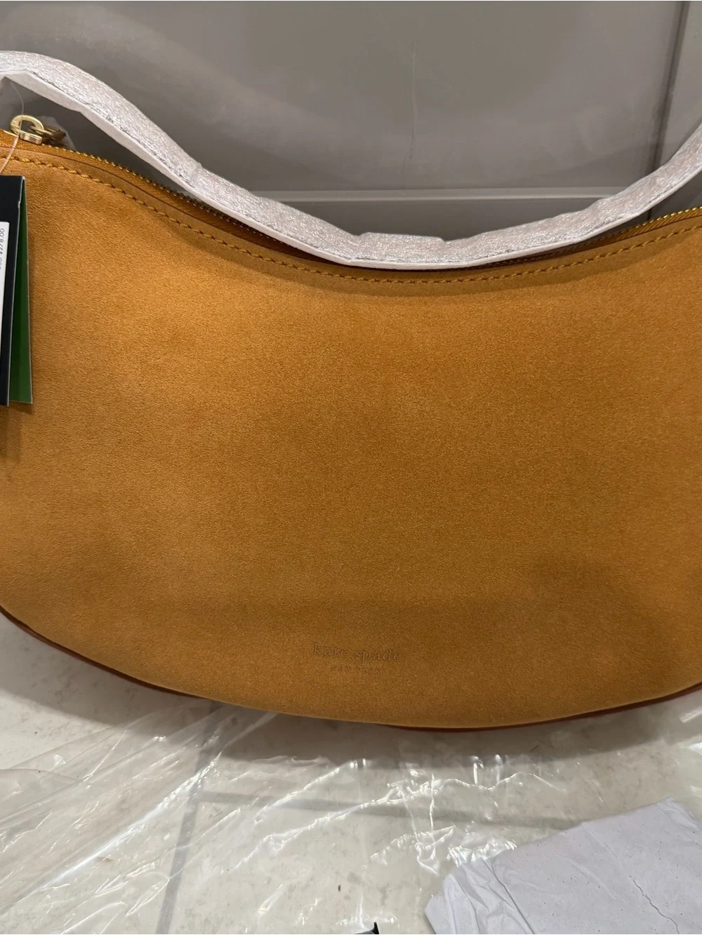 kate spade Suede Crescent Shoulder Bag in Camel/Tan
